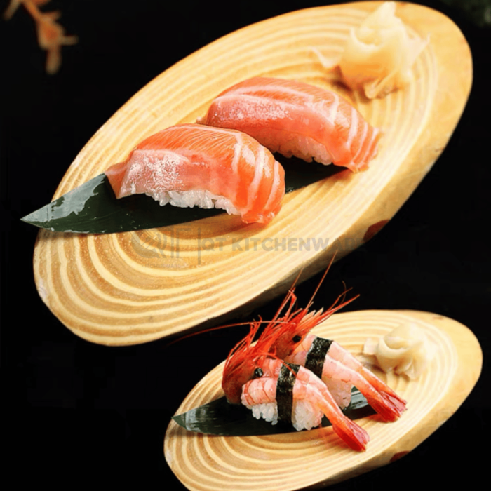 khay đựng sushi gỗ hình bầu dục, khay đựng sushi cao cấp