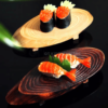 khay gỗ bầu dục nâu bày sushi. khay đựng sushi gỗ nhật bản