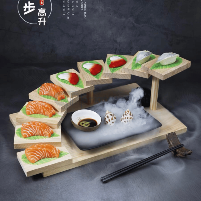 khay gỗ sushi bậc thang sashimi nhật bản