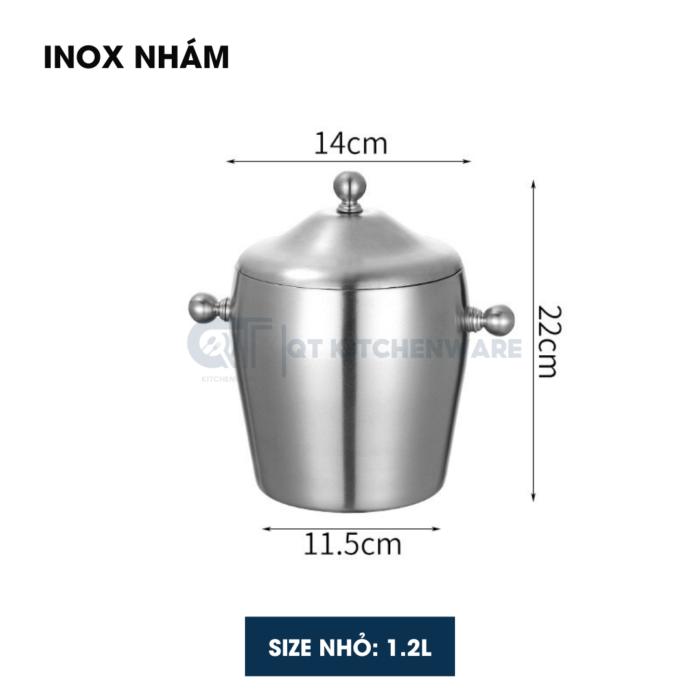 Xô đá inox 2 lớp giữ nhiệt bầu quai núm cao cấp