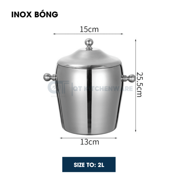 Xô đá inox 2 lớp giữ nhiệt bầu quai núm cao cấp