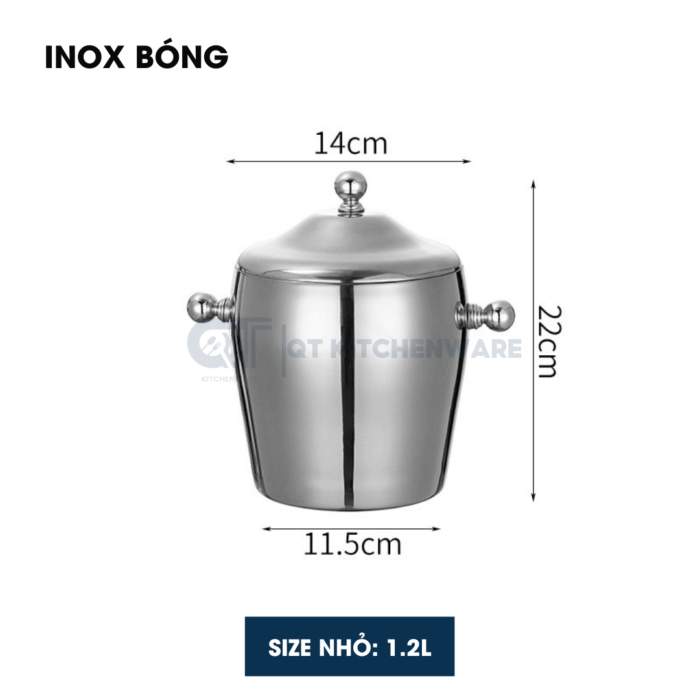 Xô đá inox 2 lớp giữ nhiệt bầu quai núm cao cấp