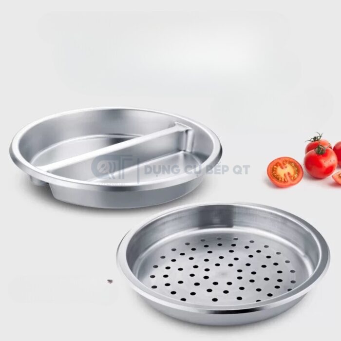 khay inox tròn buffet hai ngăn cao cấp