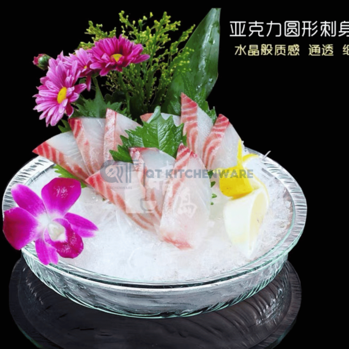 Khay sushi sashimi nhựa trong tròn kèm vỉ cao cấp