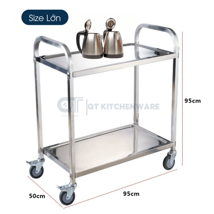 xe đẩy phục vụ 2 tầng inox khung vuông cao cấp