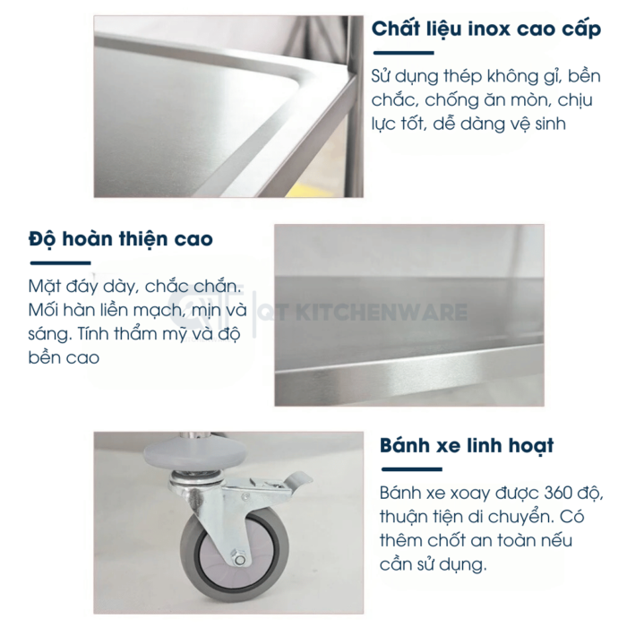 xe đẩy phục vụ 2 tầng inox khung vuông cao cấp