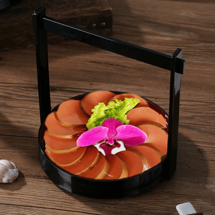 Khay bày lẩu sushi nhựa tròn có tay cầm xách cao cấp