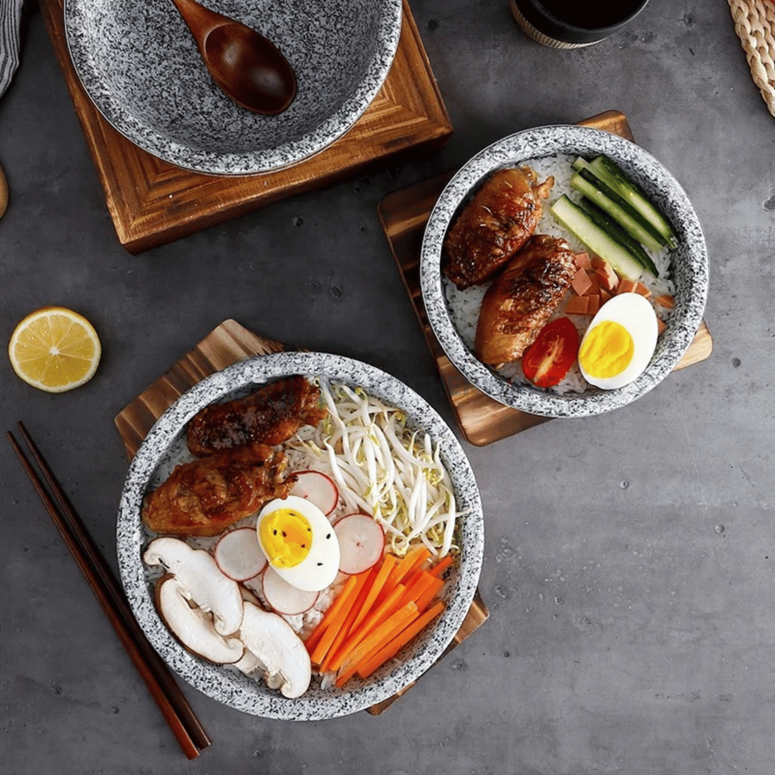 Bát Đá Thố Đá Giữ Nhiệt Kèm Đế Gỗ Hàn Quốc