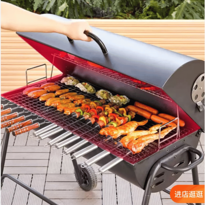 Bếp nướng than BBQ ngoài trời có bánh xe