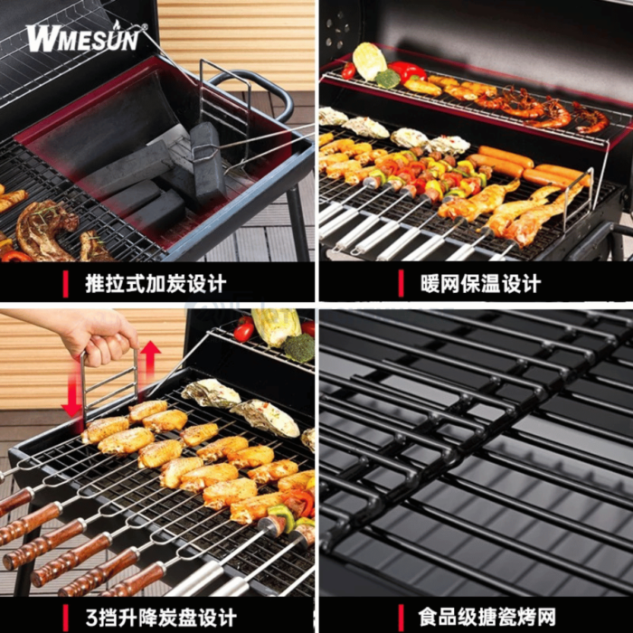 Bếp nướng than BBQ ngoài trời có bánh xe