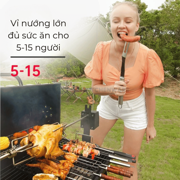 Bếp nướng than BBQ ngoài trời có bánh xe