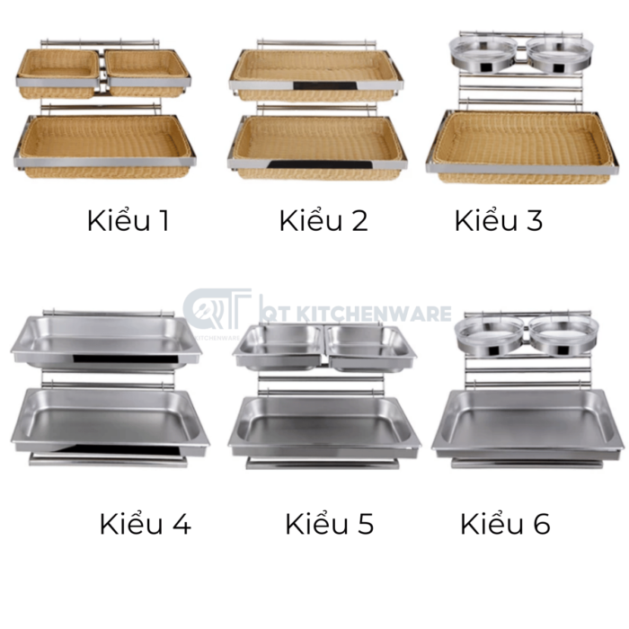 Giá Kệ Bánh Mỳ 2 Tầng Khung Inox Giỏ Mây Buffet