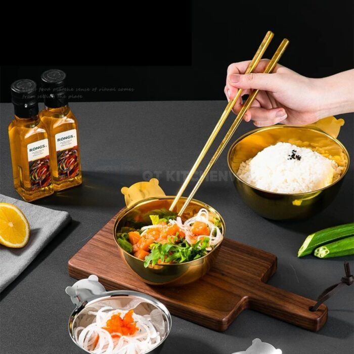 bát inox hàn quốc tay gấu cao cấp, bát inox 2 lớp tay gấu, bát hàn quốc tay gấu