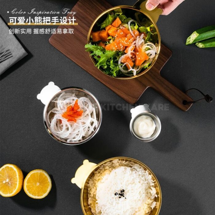 bát inox hàn quốc tay gấu cao cấp, bát inox 2 lớp tay gấu, bát hàn quốc tay gấu