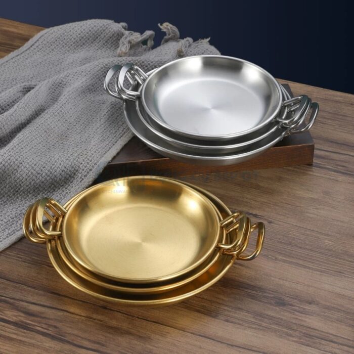 chảo inox hàn quốc 2 quai bày đồ ăn, chảo bày đồ ăn hàn quốc cao cấp