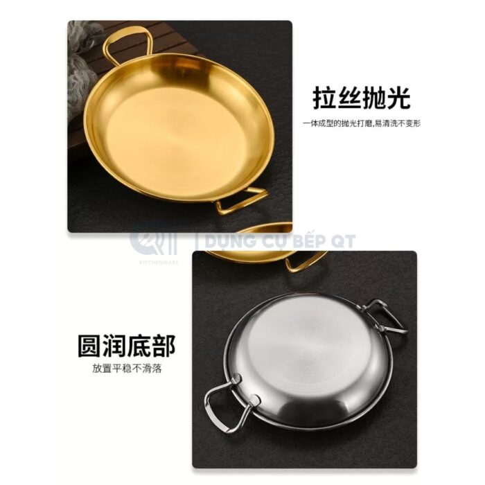 chảo inox hàn quốc 2 quai bày đồ ăn, chảo bày đồ ăn hàn quốc cao cấp
