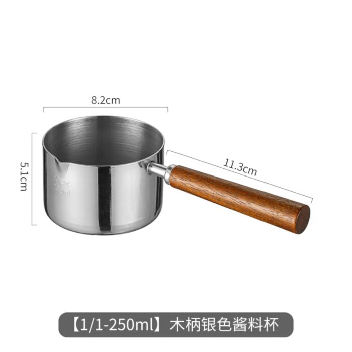 chén đựng sốt inox cán gỗ dài hàn quốc, chén đựng sốt cán gỗ, chén đựng sốt cao cấp