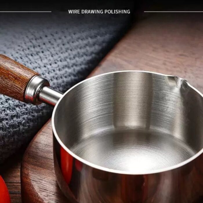 chén đựng sốt inox cán gỗ dài hàn quốc, chén đựng sốt cán gỗ, chén đựng sốt cao cấp