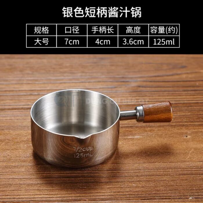 chén đựng sốt inox cán gỗ ngắn hàn quốc, chén đựng nước sốt hàn quốc, chén đựng nước sốt cán gỗ inox