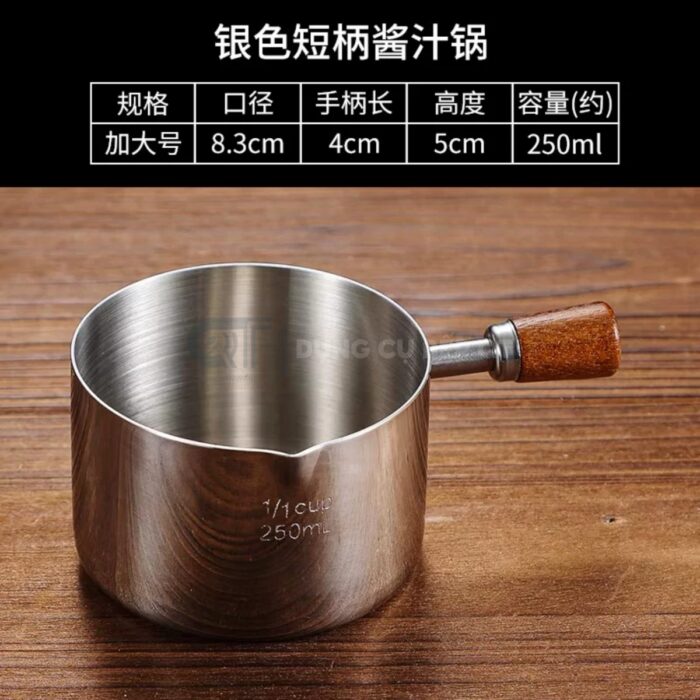 chén đựng sốt inox cán gỗ ngắn hàn quốc, chén đựng nước sốt hàn quốc, chén đựng nước sốt cán gỗ inox