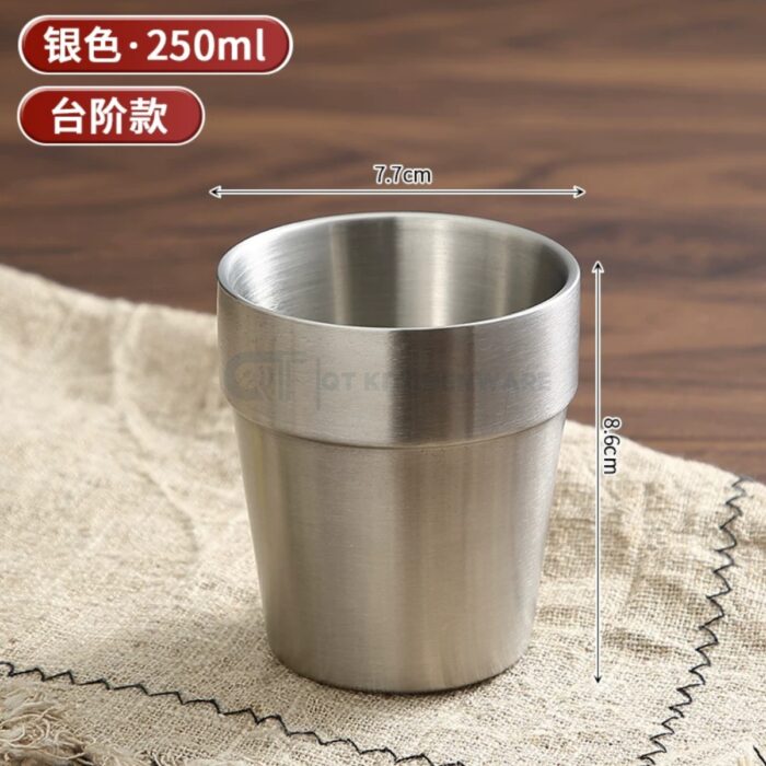 cốc inox hàn quốc 2 lớp ngấn màu bạc cao cấp, cốc inox hàn quốc, cốc inox 2 lớp hàn quốc, cốc inox hàn quốc
