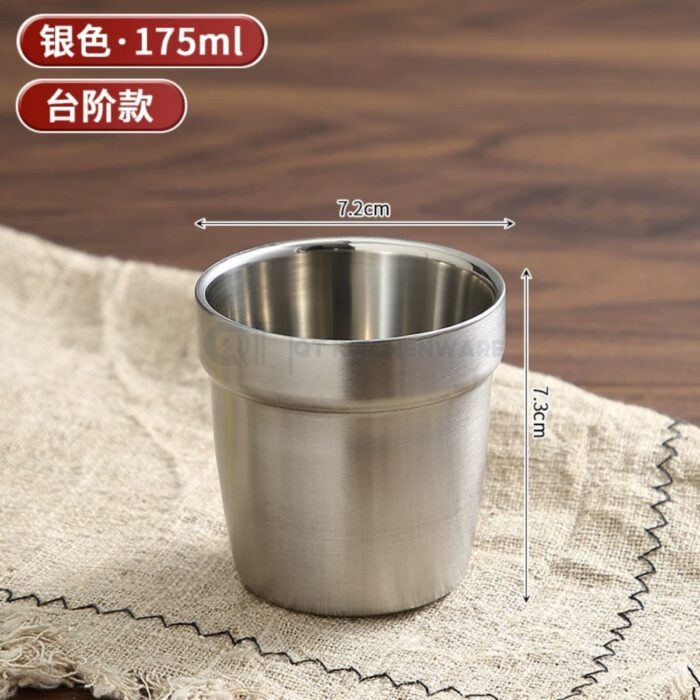 cốc inox hàn quốc 2 lớp ngấn màu bạc cao cấp, cốc inox hàn quốc, cốc inox 2 lớp hàn quốc, cốc inox hàn quốc