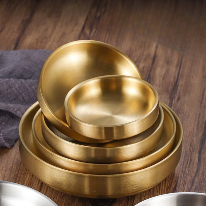 đĩa inox hàn quốc 2 lớp màu vàng cao cấp, đĩa inox 2 lớp hàn quốc, đĩa hàn quốc inox 2 lớp