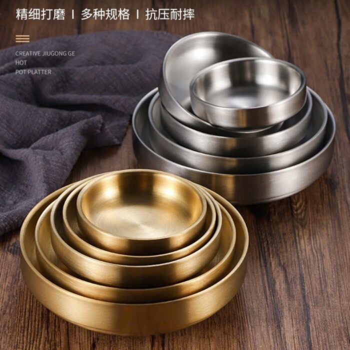 đĩa inox hàn quốc 2 lớp màu vàng cao cấp, đĩa inox 2 lớp hàn quốc, đĩa hàn quốc inox 2 lớp