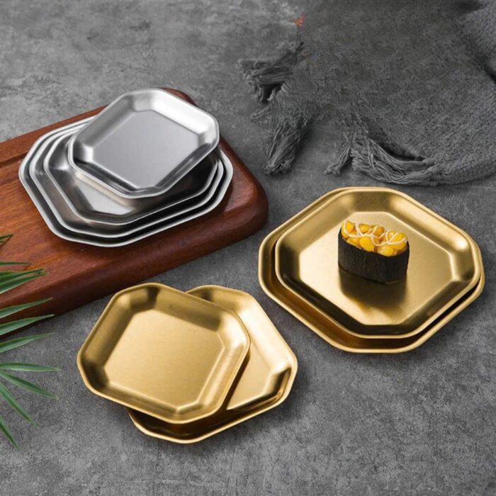 đĩa inox hàn quốc hình lục giác cao cấp, đĩa inox hàn quốc 2 lớp