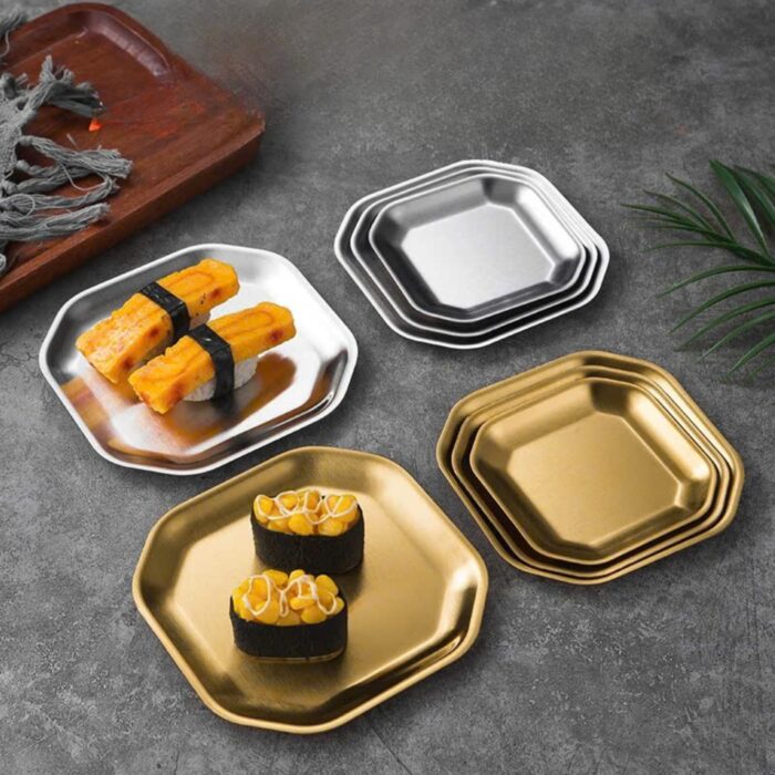 đĩa inox hàn quốc hình lục giác cao cấp, đĩa inox hàn quốc 2 lớp