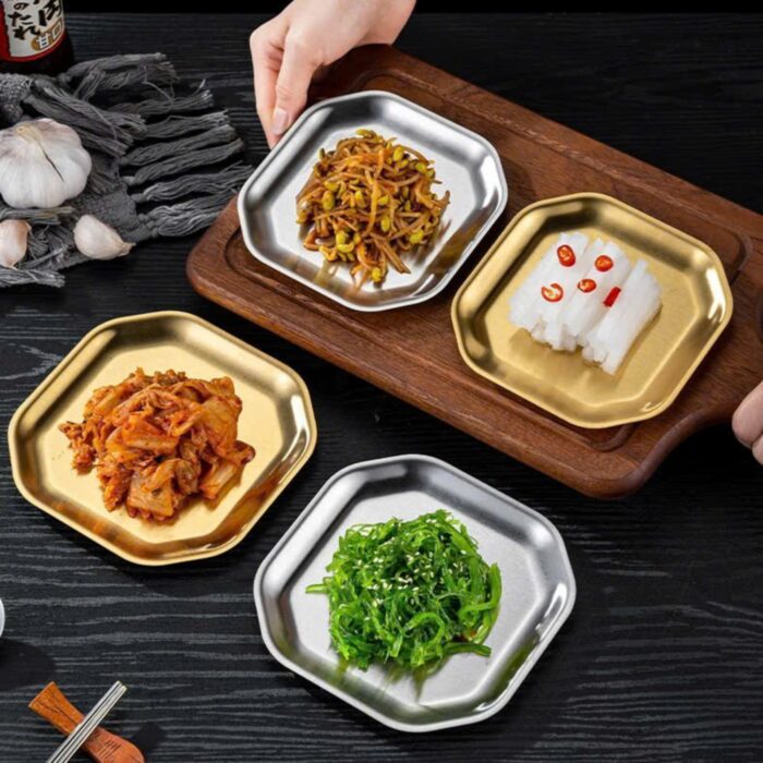 đĩa inox hàn quốc hình lục giác cao cấp, đĩa inox hàn quốc 2 lớp