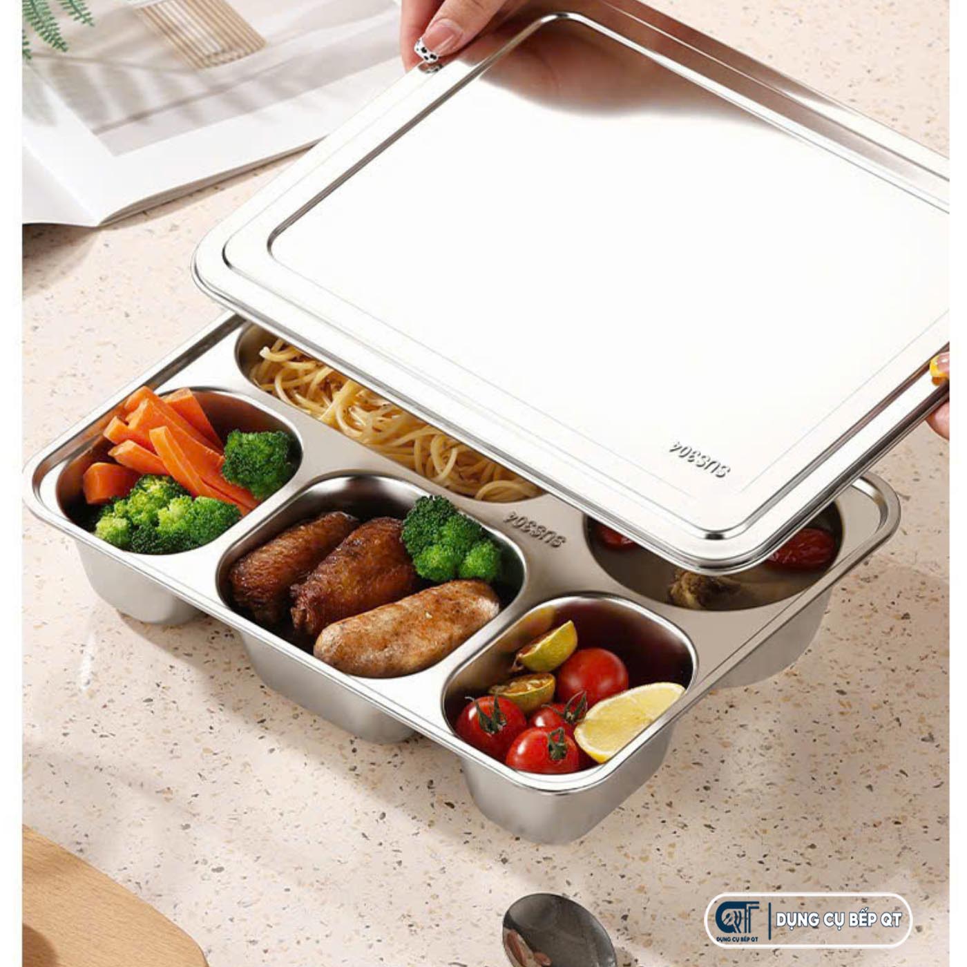Khay ăn inox có nắp