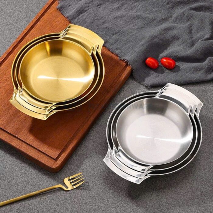 đĩa inox tròn hàn quốc đế bằng cao cấp, đĩa hàn quốc đế bằng, đĩa inox tròn đế bằng, đĩa inox 2 lớp hàn quốc, đĩa inox hàn quốc 2 tay bê cao cấp