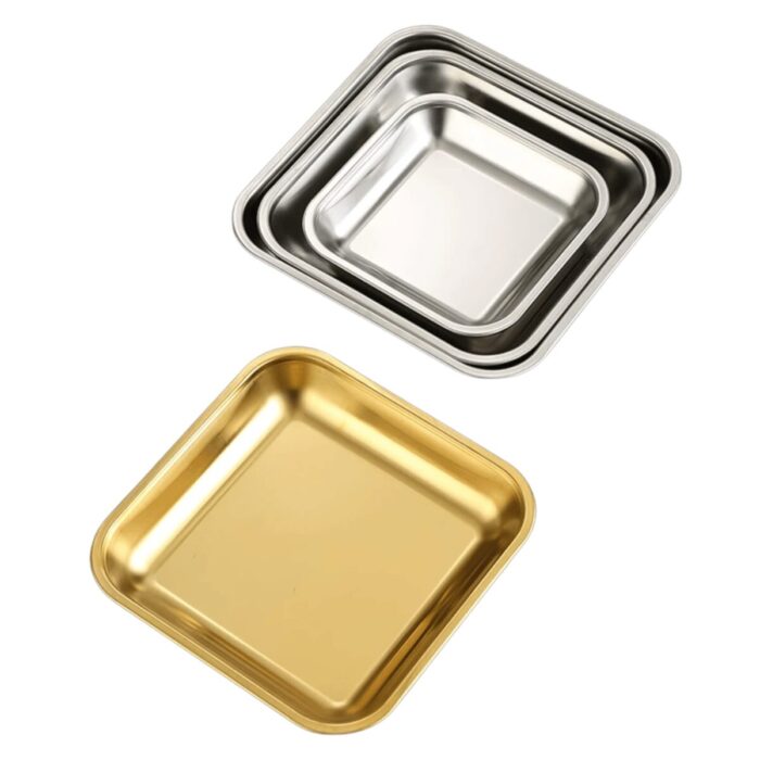 Đĩa inox vuông trơn hàn quốc ăn vặt