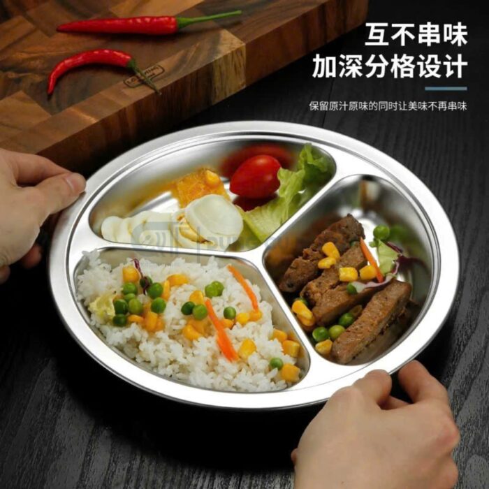 khay cơm inox tròn cao cấp, khay cơm inox nhiều ngăn, khay cơm inox chia ngăn