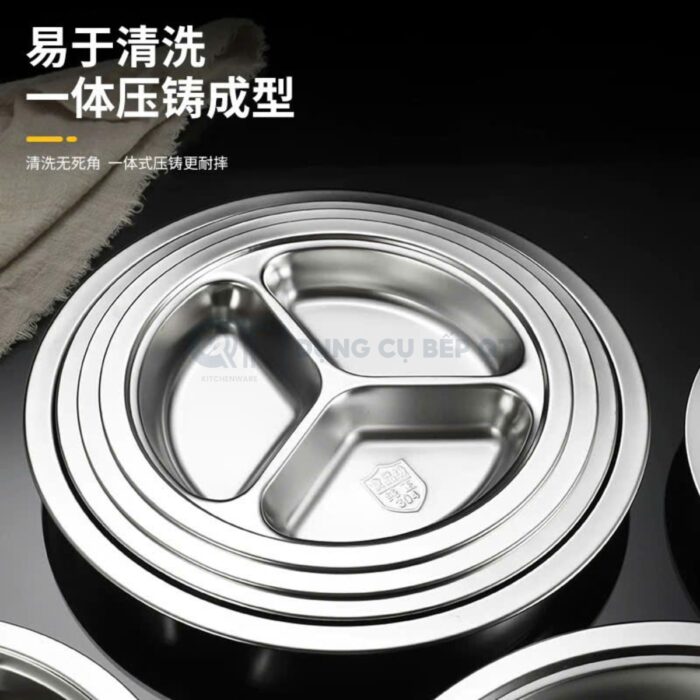 khay cơm inox tròn cao cấp, khay cơm inox nhiều ngăn, khay cơm inox chia ngăn