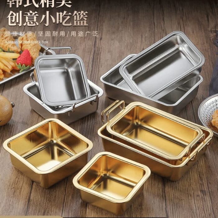 Khay inox bày đồ hàn quốc dày 2 quai
