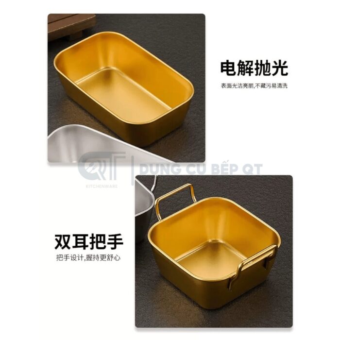 Khay inox để snack vuông hai quai hàn quốc