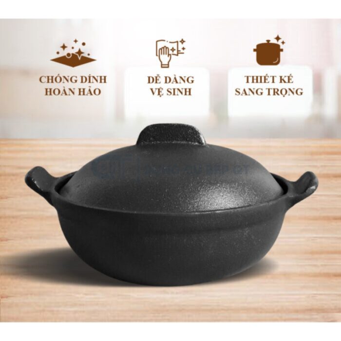 thố gang đen chống dính cao cấp, thố gang, nồi gang