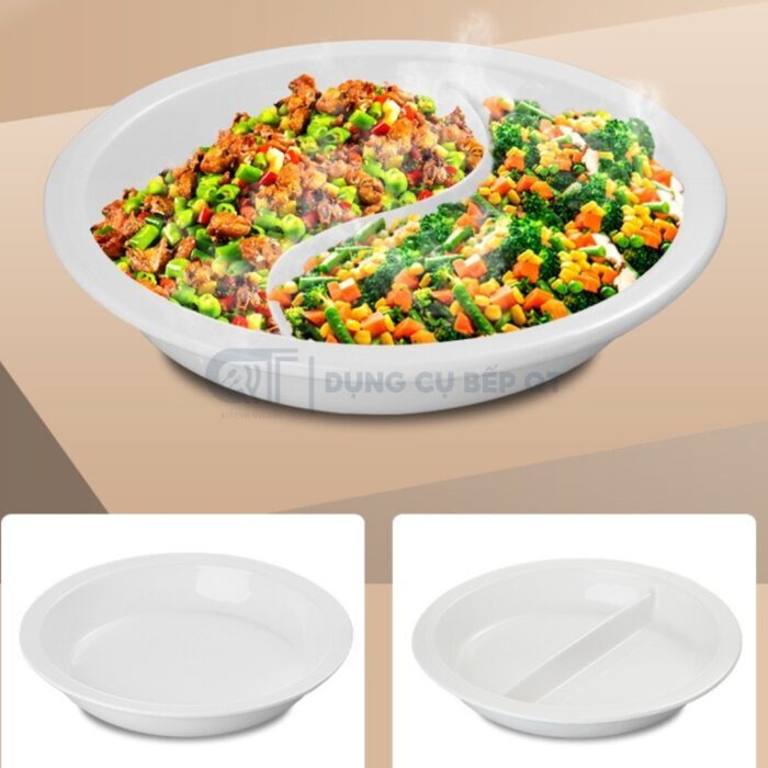  >>> Khay tròn sứ 2 ngăn buffet <<<