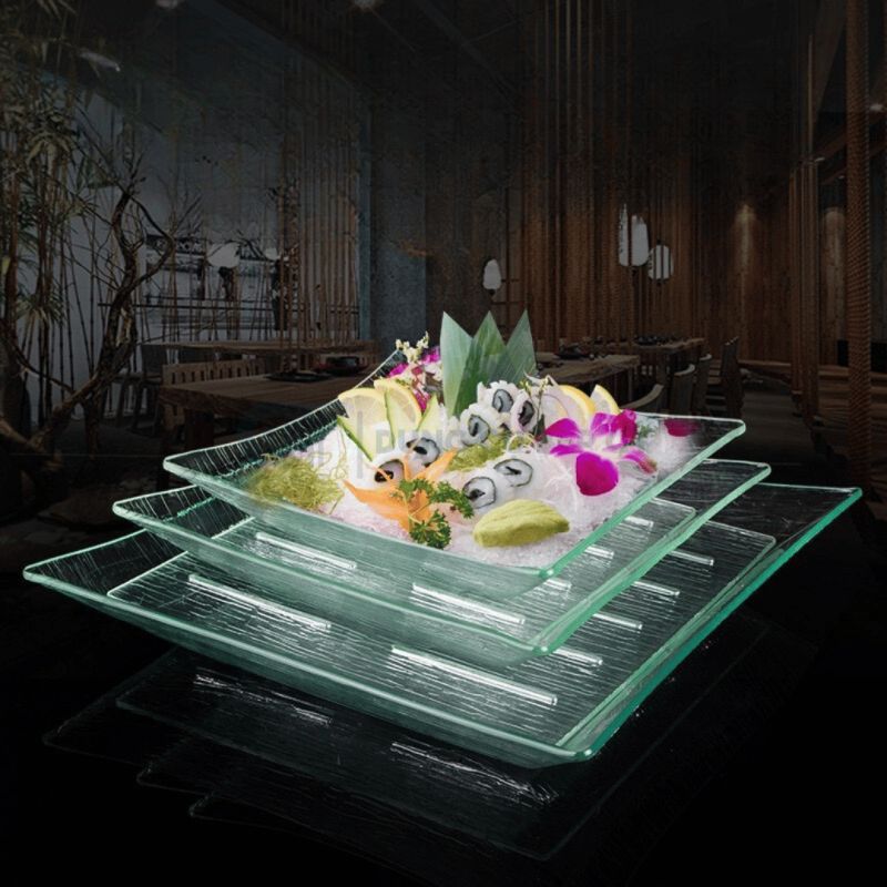 Khay Sushi Sashimi Vuông Nhựa Trong xếp tầng