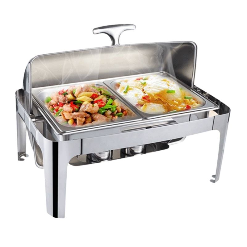 Nồi hâm nóng buffet 2 ngăn giúp giữ nhiệt 2 món cùng 1 lúc, tiết kiệm không gian quầy buffet