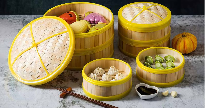 Xửng tre hấp dimsum viền nhựa