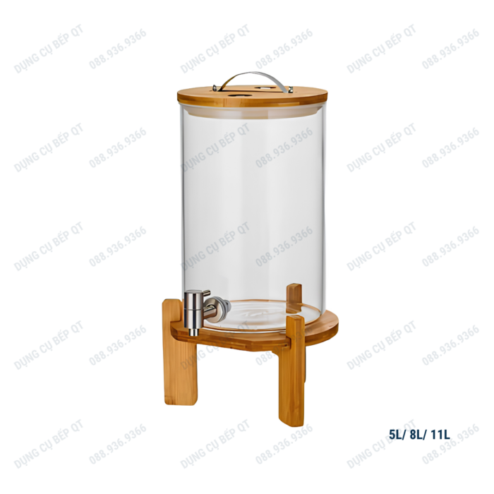 Bình hoa quả thuỷ tinh chân gỗ 5-8-11L